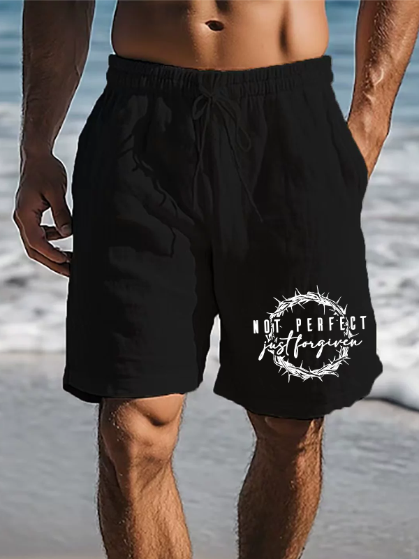 Men's Not Perfect Just Forgiven Religious Christian Beach Shorts