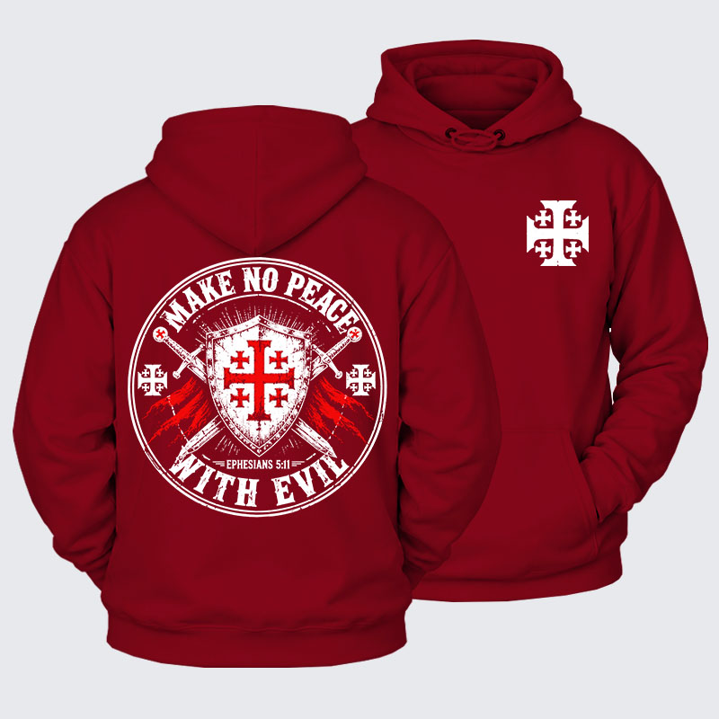 Plush Fleece-Lined Hoodie - Make No Peace with Evil Knight Templar Jerusalem Cross