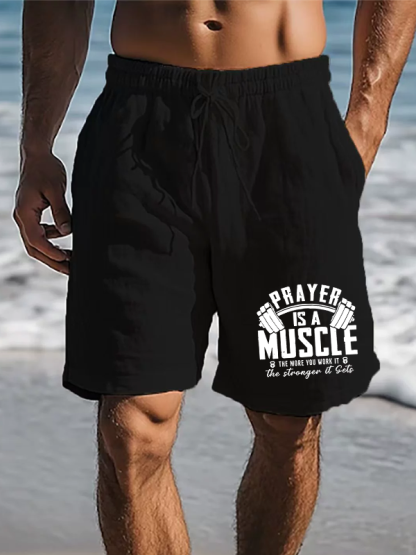 Prayer Is A Muscle Cross Christian Beach Shorts