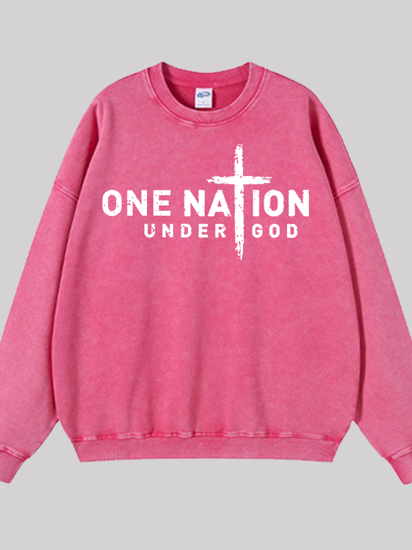 One Nation Under God Cross Jesus God Christian Washed Sweatshirt