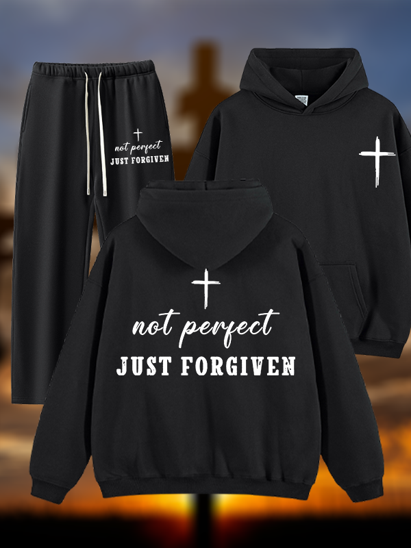 Not Perfect Just Forgiven Jesus God Christian Plush Fleece-Lined Hoodie Set