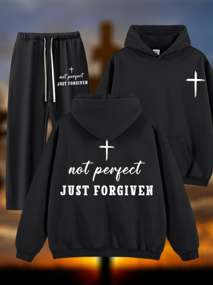 Not Perfect Just Forgiven Jesus God Christian Plush Fleece-Lined Hoodie Set