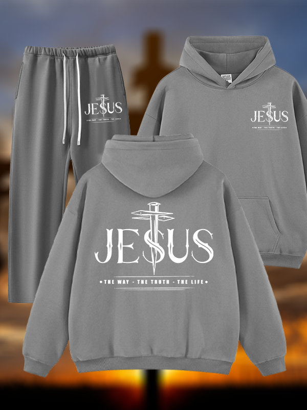 Jesus The Way The Truth The Life Jesus God Christian Plush Fleece-Lined Hoodie Set