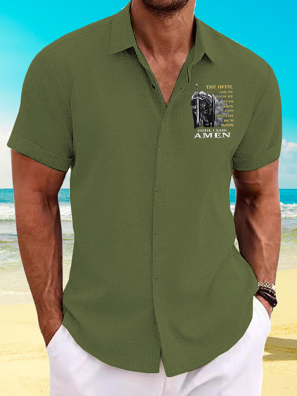 The Devil Saw Me with My Head Down and Thought He'd Won Until I Said Amen Jesus God Christian Short Sleeve Shirt