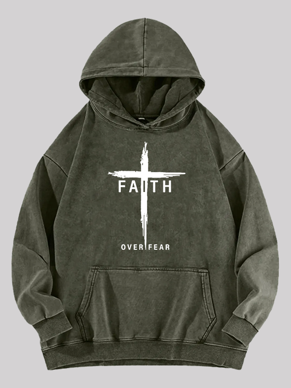 Faith Over Fear Cross Washed Hoodie