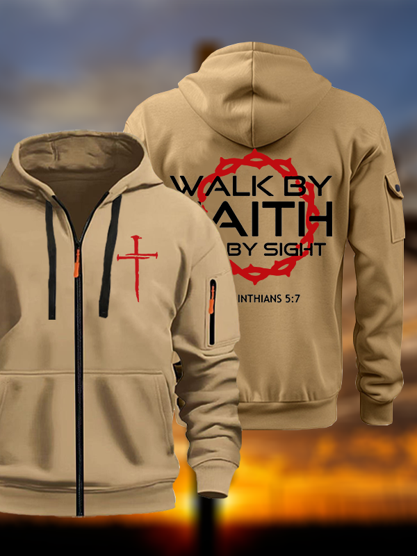 Walk By Faith Not By Sight 2 Corinthians 5:7 Cross Jesus God Christian Zipper Hoodies