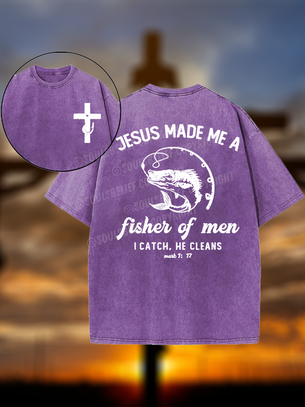 Fisher of Men Cross Christian Washed T-Shirt