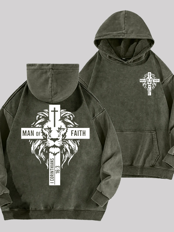 Man of Faith Jesus God Christian Washed Hoodie