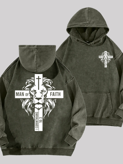 Man of Faith Jesus God Christian Washed Hoodie