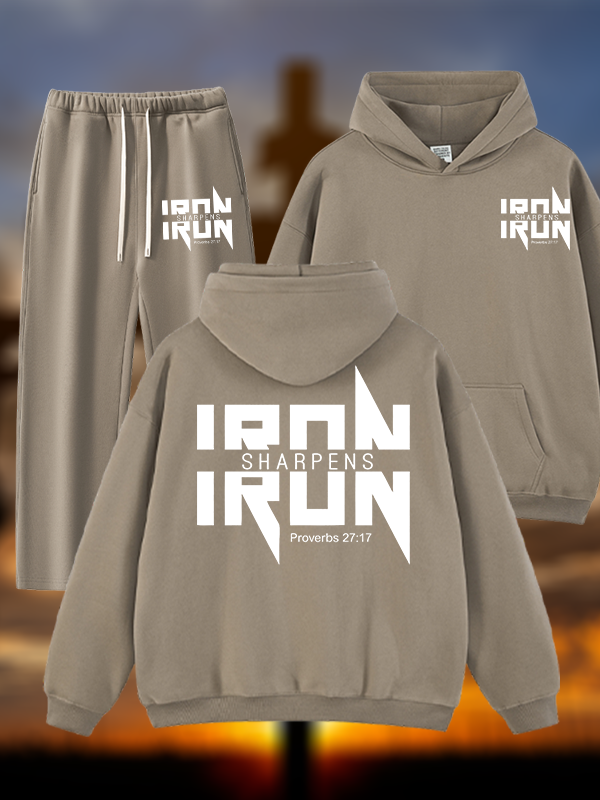 IRON SHARPENS IRON Proverbs 27:17 Jesus God Christian Plush Fleece-Lined Hoodie Set