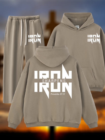 IRON SHARPENS IRON Proverbs 27:17 Jesus God Christian Plush Fleece-Lined Hoodie Set
