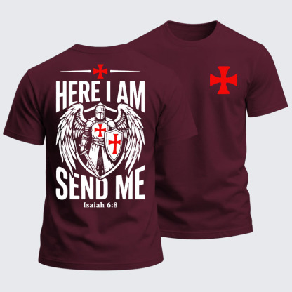 Heavyweight Cotton Tee - Here I Am Send Me Knight Templar Crusader