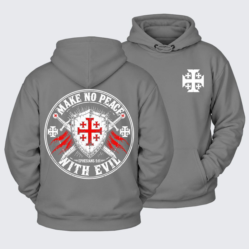 Plush Fleece-Lined Hoodie - Make No Peace with Evil Knight Templar Jerusalem Cross