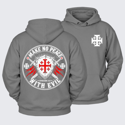 Plush Fleece-Lined Hoodie - Make No Peace with Evil Knight Templar Jerusalem Cross