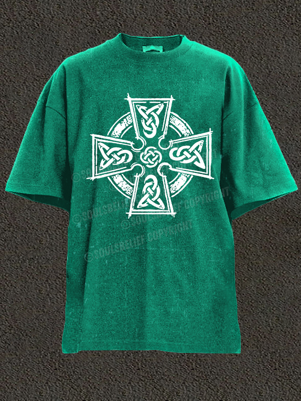 Celtic Cross Christian Washed T-Shirt