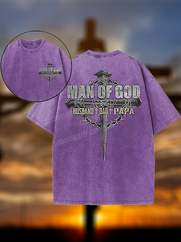 Man Of God Husband Dad PaPa Christian Washed T-Shirt
