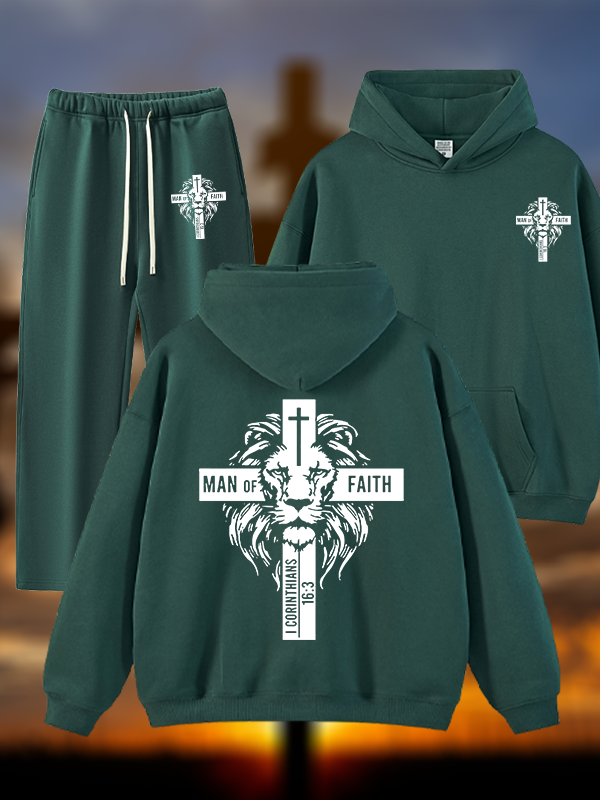 Man of Faith  Jesus God Christian Plush Fleece-Lined Hoodie Set