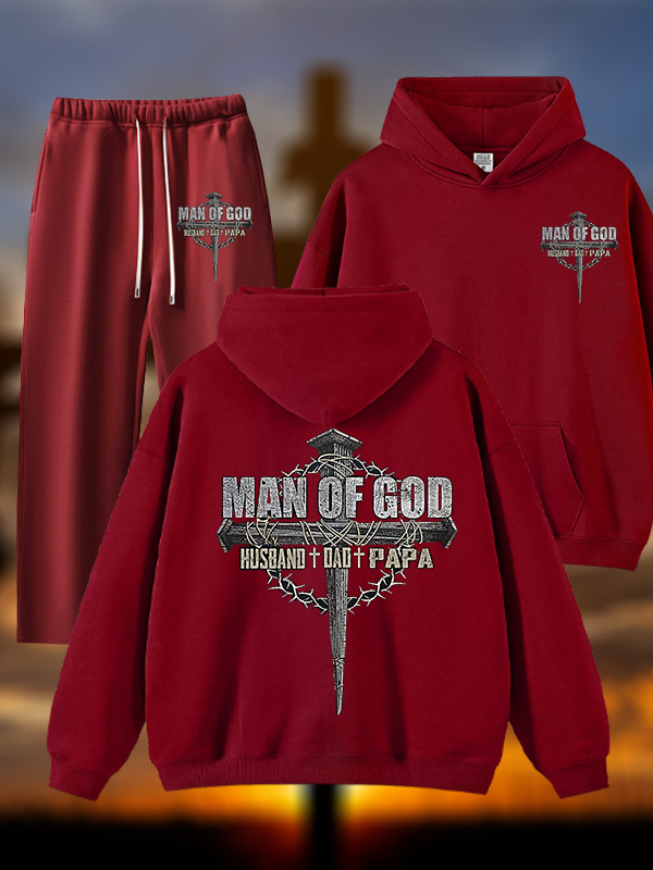 Man Of God Husband Dad PaPa Jesus God Christian Plush Fleece-Lined Hoodie Set