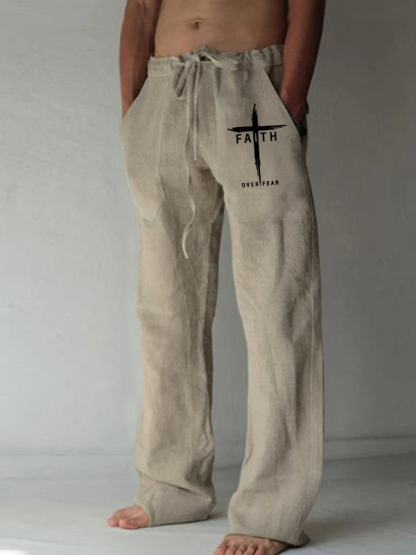 Men's Faith Over Fear Cross Christian Beach Pants