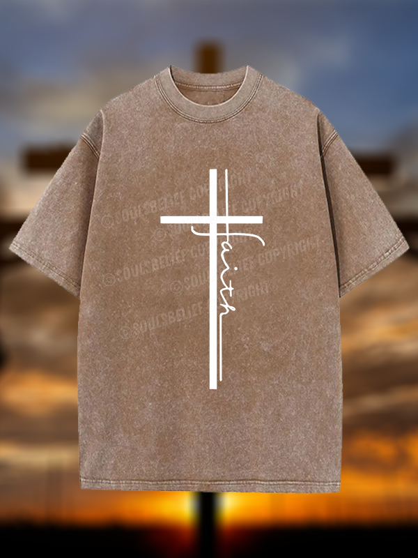 Faith Cross Christian Washed T-Shirt