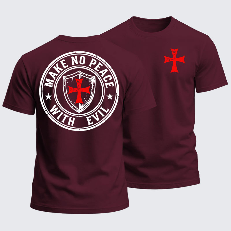 Heavyweight Cotton Tee - Make No Peace with Evil Knight Templar Jerusalem Cross