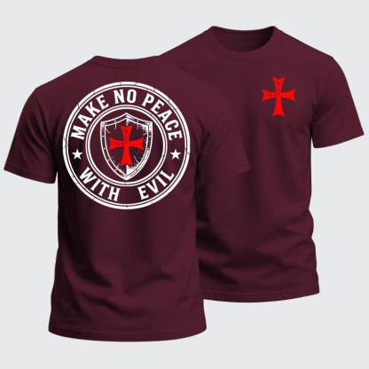 Heavyweight Cotton Tee - Make No Peace with Evil Knight Templar Jerusalem Cross