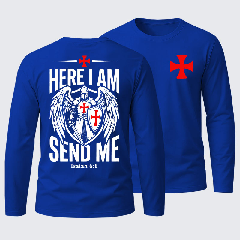 Here I Am Send Me Knight Templar Crusader Cotton Long Sleeve T-Shirt