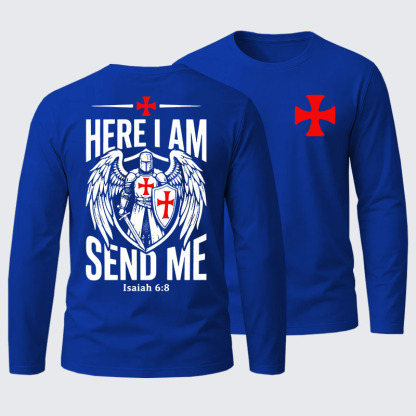 Here I Am Send Me Knight Templar Crusader Cotton Long Sleeve T-Shirt