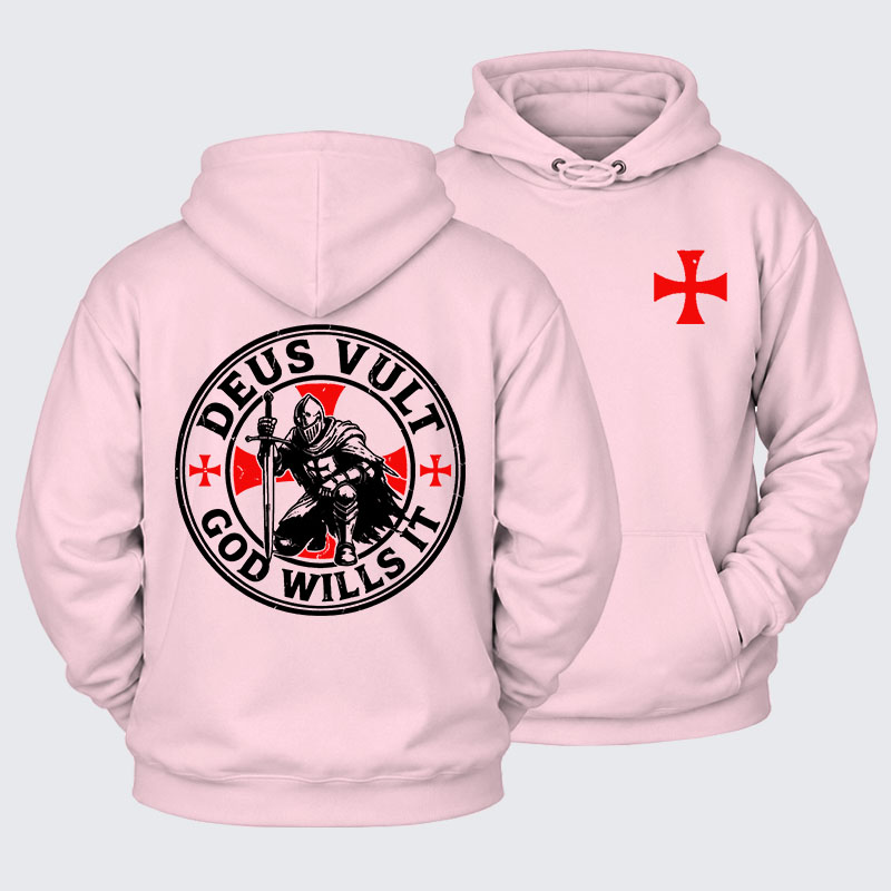 Plush Fleece-Lined Hoodie - Deus Vult Crusader Shield Templar Cross