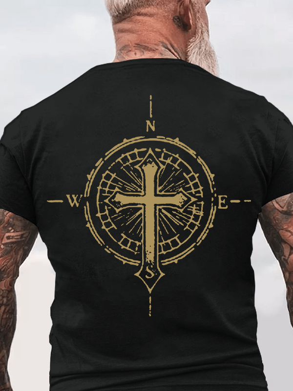 Cross Compass Jesus God Christian Cotton T-Shirt