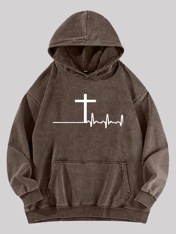 ECG Cross Washed Hoodie