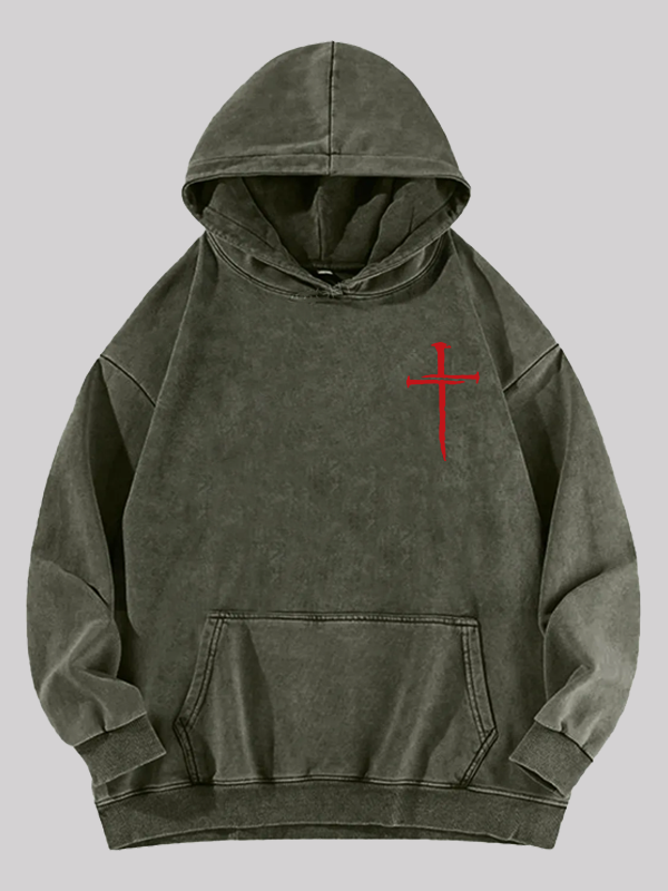 Red Cross Jesus God Christian Washed Hoodie
