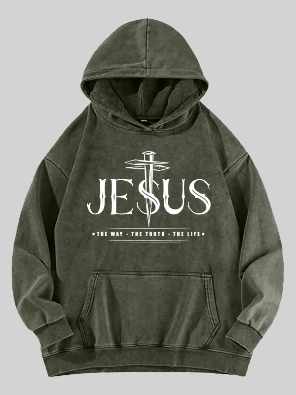 Jesus The Way The Truth The Life  Jesus God Christian Washed Hoodie