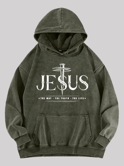 Jesus The Way The Truth The Life  Jesus God Christian Washed Hoodie