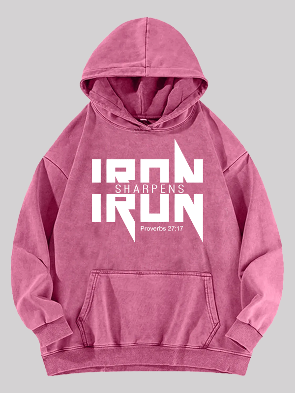 IRON SHARPENS IRON Proverbs 27:17 Jesus God Christian Washed Hoodie