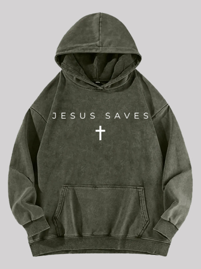 Jesus Saves  Jesus God Christian Washed Hoodie