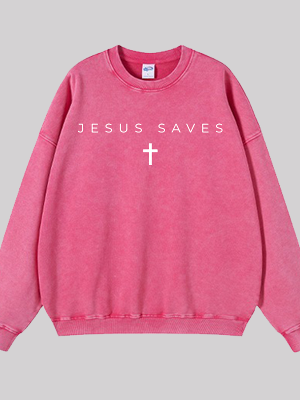 Jesus Saves Jesus God Christian Washed Sweatshirt