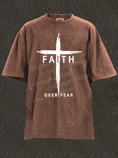 Faith Over Fear Cross Christian Washed T-Shirt