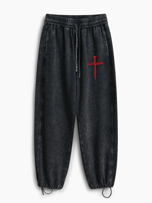 Red Cross Faith Jesus God Christian Washed Sweatpants