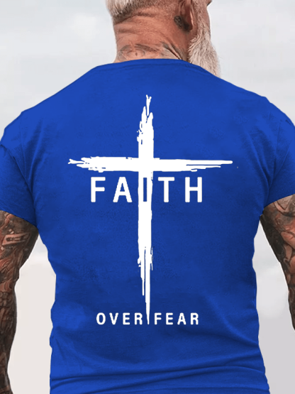 Faith Over Fear Cross Jesus God Christian Cotton T-Shirt