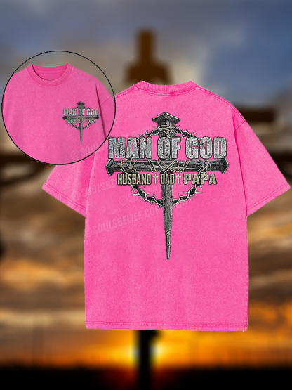 Man Of God Husband Dad PaPa Christian Washed T-Shirt