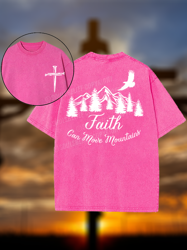 Faith Can Move Mountains Christian Washed T-Shirt