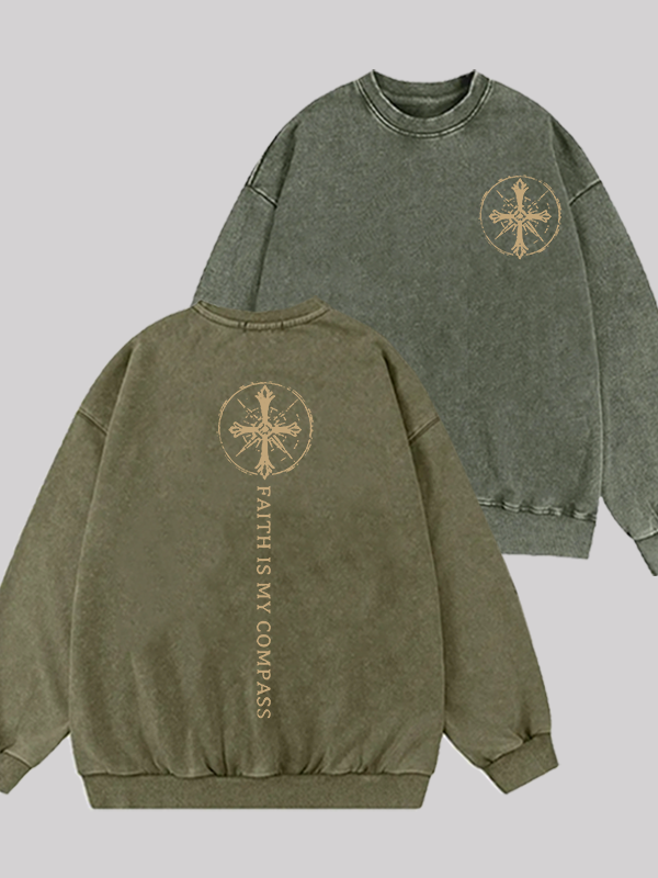 Faith Is My Compass Jesus God Christian Washed Sweatshirt