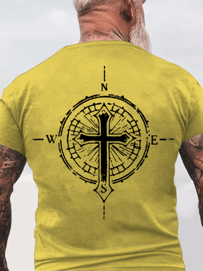 Cross Compass Jesus God Christian Cotton T-Shirt