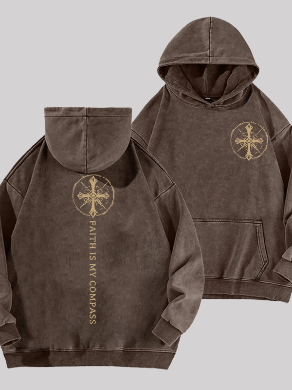 Faith Is My Compass Jesus God Christian Washed Hoodie