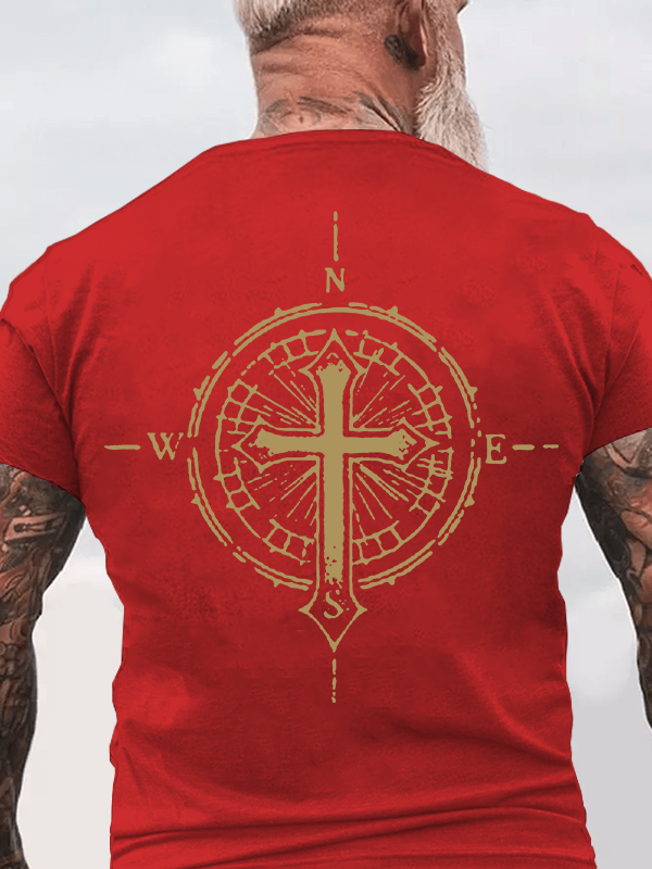 Cross Compass Jesus God Christian Cotton T-Shirt