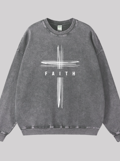 Faith Cross Jesus God Christian Washed Sweatshirt