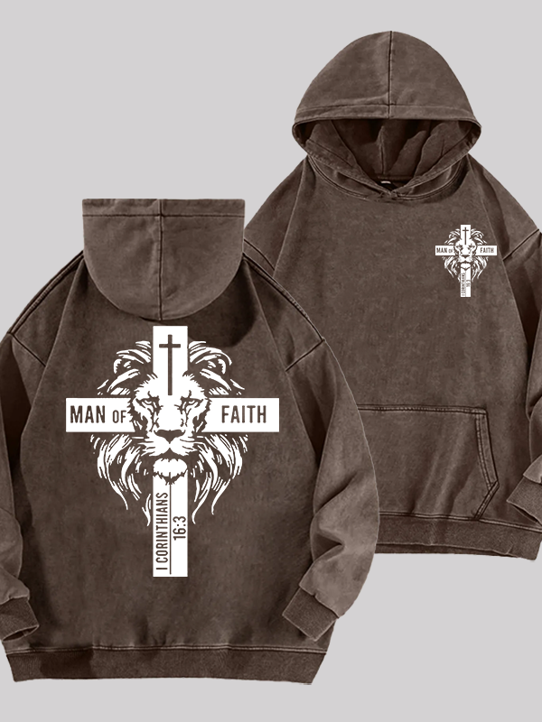 Man of Faith Jesus God Christian Washed Hoodie