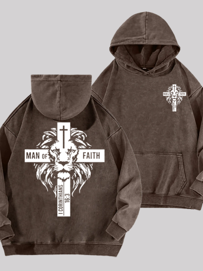 Man of Faith Jesus God Christian Washed Hoodie