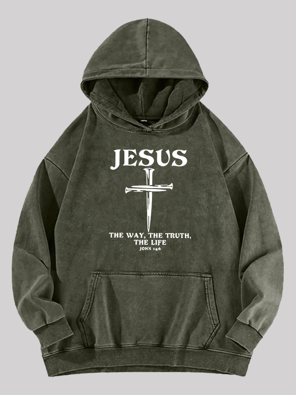 Jesus The Way The Truth The Life Jesus God Christian Washed Hoodie